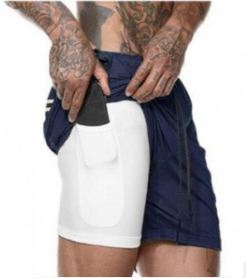 Sommar Herr Fitness Fritid Sport Beskurna Byxor Sportshorts Löpsport Dubbelbyxor