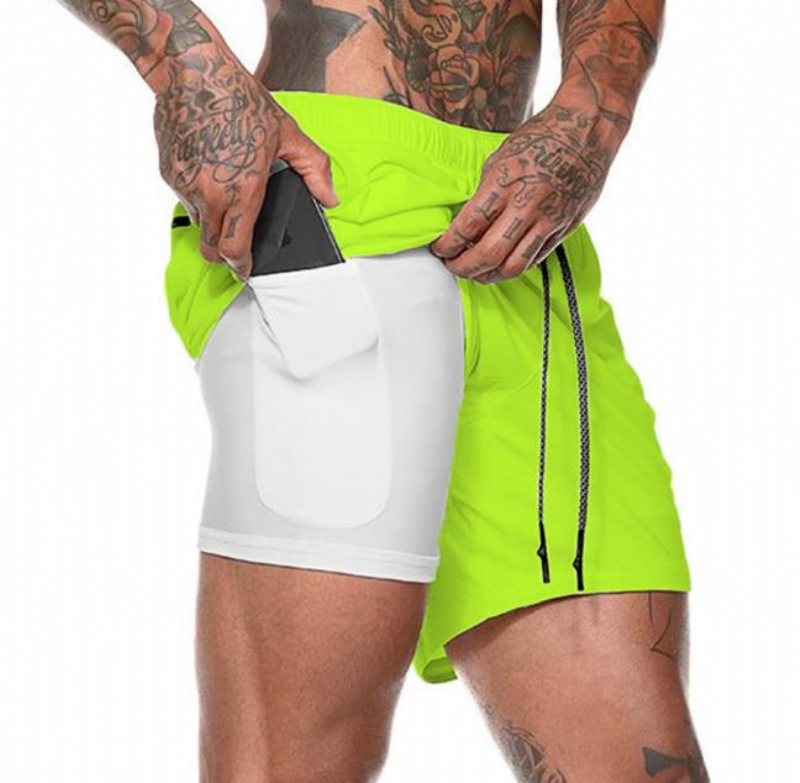 Sommar Herr Fitness Fritid Sport Beskurna Byxor Sportshorts Löpsport Dubbelbyxor