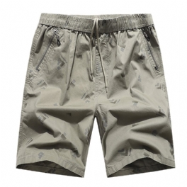 Sommar Herrshorts Zipper Pocket Beach Print Bomull Tunn Lös Fem Poäng