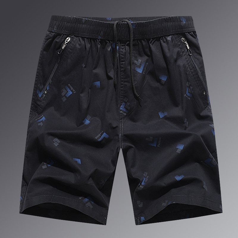 Sommar Herrshorts Zipper Pocket Beach Print Bomull Tunn Lös Fem Poäng