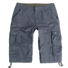 Sommar Mäns Multi-pocket Casual Cropped Byxor Ren Bomull Lös