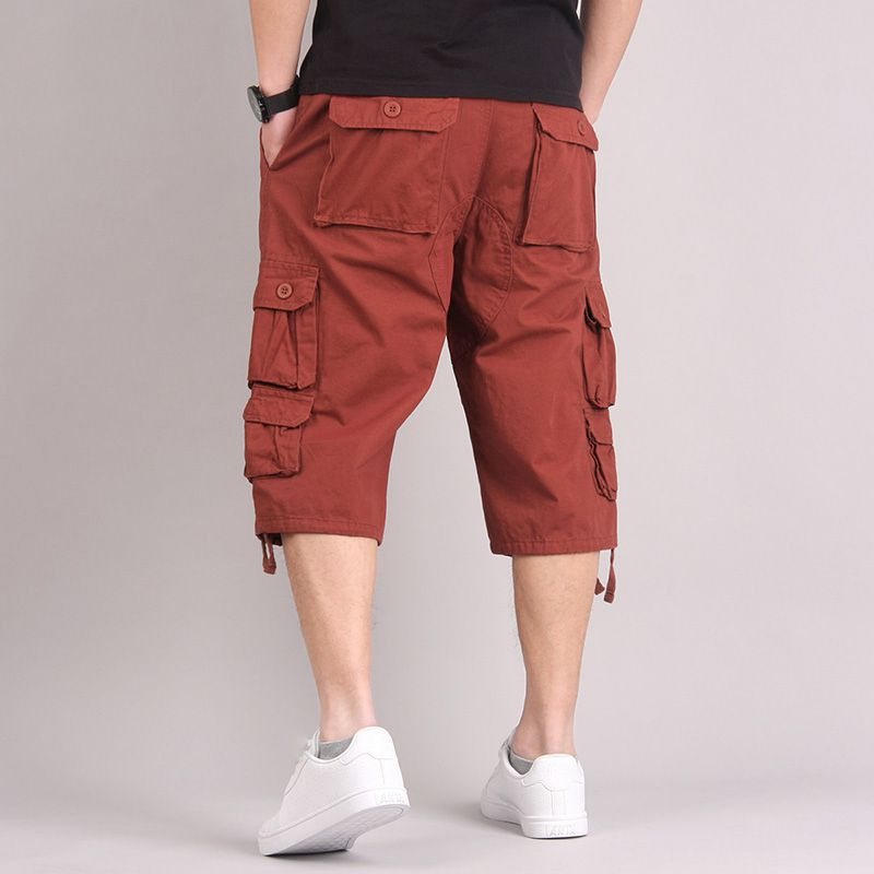 Sommar Mäns Multi-pocket Casual Cropped Byxor Ren Bomull Lös