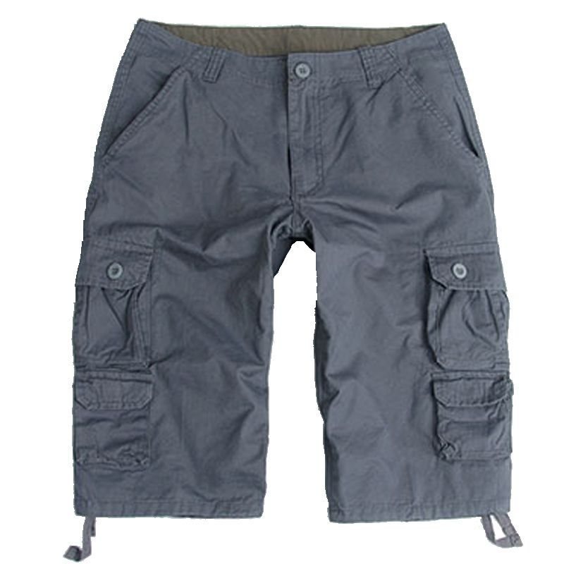 Sommar Mäns Multi-pocket Casual Cropped Byxor Ren Bomull Lös