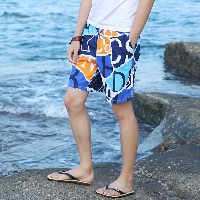 Summer Cotton Beach Lösa Casual Shorts För Män Med Fem Punktstryck