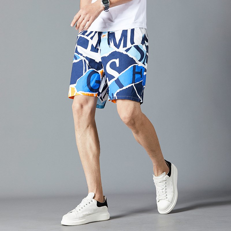 Summer Cotton Beach Lösa Casual Shorts För Män Med Fem Punktstryck