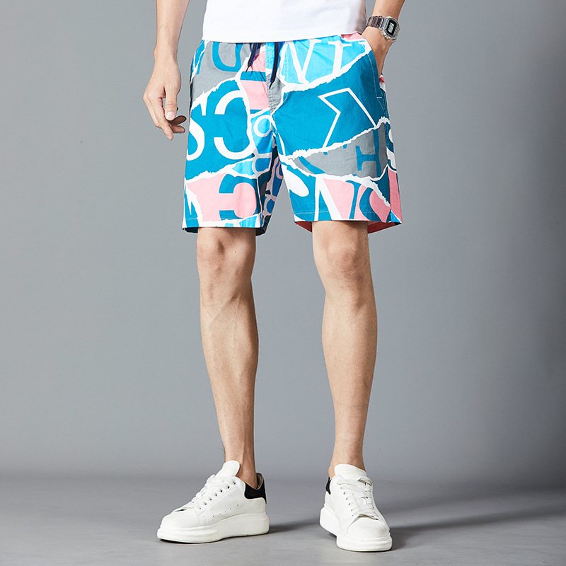 Summer Cotton Beach Lösa Casual Shorts För Män Med Fem Punktstryck