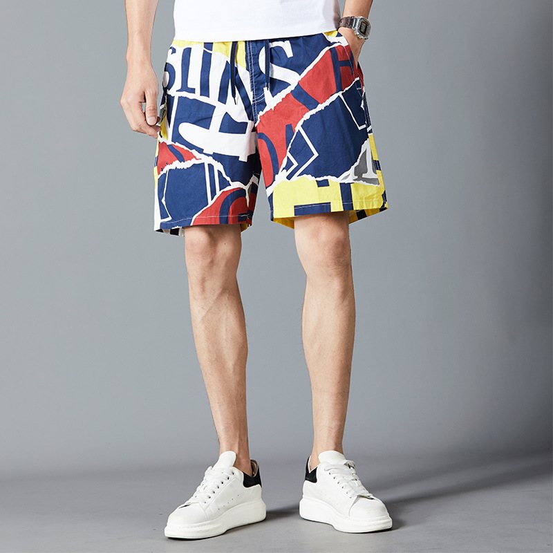 Summer Cotton Beach Lösa Casual Shorts För Män Med Fem Punktstryck