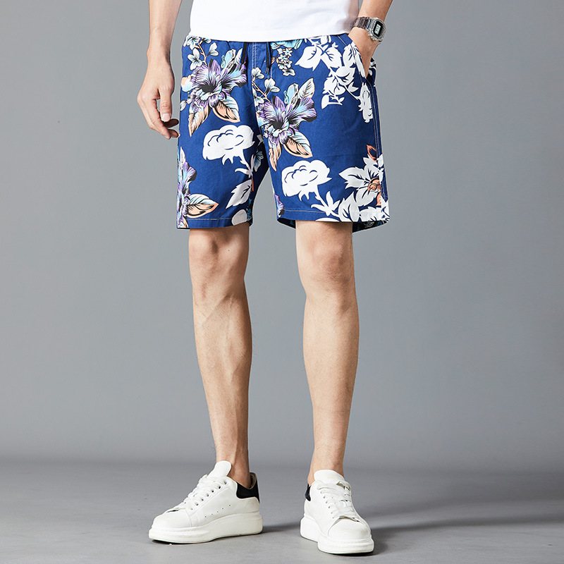 Summer Cotton Beach Lösa Casual Shorts För Män Med Fem Punktstryck