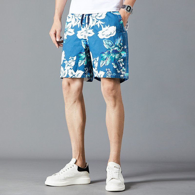 Summer Cotton Beach Lösa Casual Shorts För Män Med Fem Punktstryck