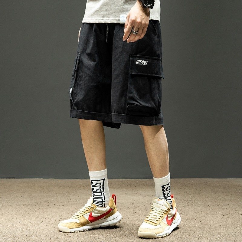 Tooling Shorts Herr Sommar Trend Lös Casual Khaki Rak