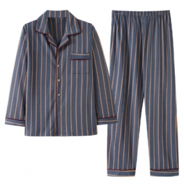 Cardigan Lapel Ruta Herr Pyjamas Suits Stripes