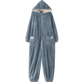 Cardigan Warm Bekvämt Mode I Ett Stycke Hooded Fickor Herr Flanellpyjamas