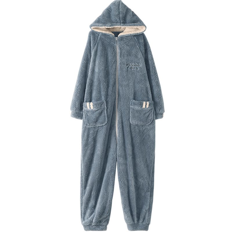 Cardigan Warm Bekvämt Mode I Ett Stycke Hooded Fickor Herr Flanellpyjamas