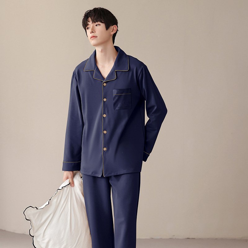 Casual Cotton Herr Pyjamas Set Lapel Homewear