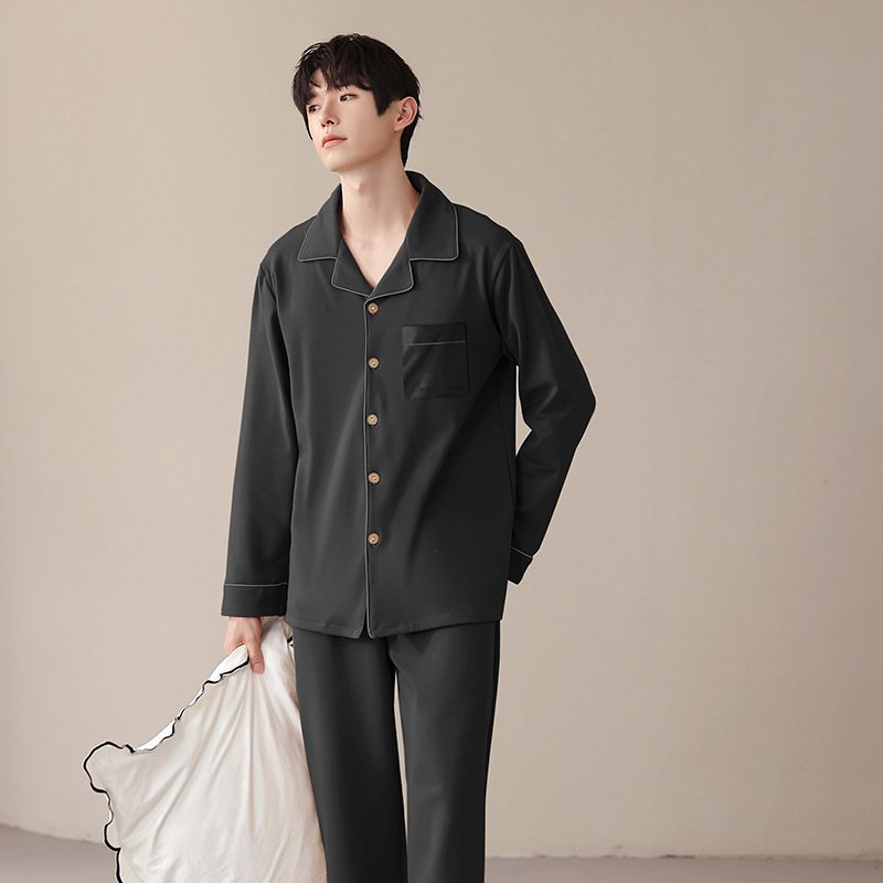 Casual Cotton Herr Pyjamas Set Lapel Homewear