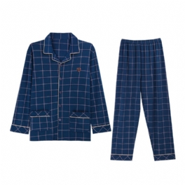 Herr Bomull Lapel Pyjamas Lösa Hemkläder Cardigan Casual