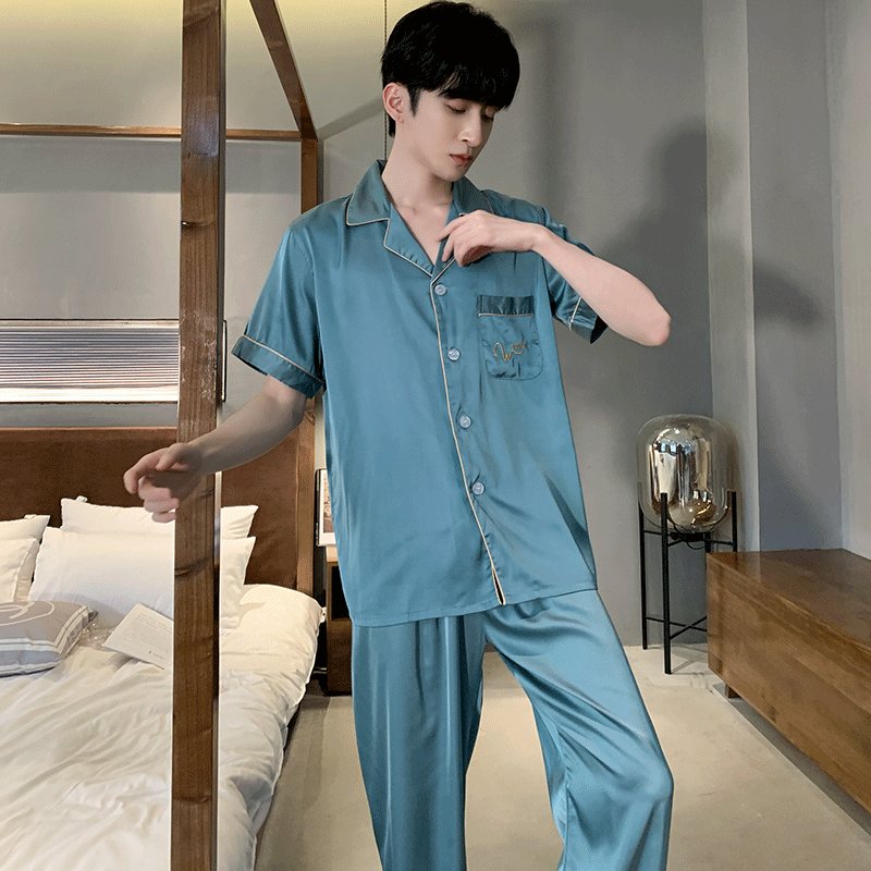 Herr Kortärmad Loungewear Spets V-hals Pyjamas Set