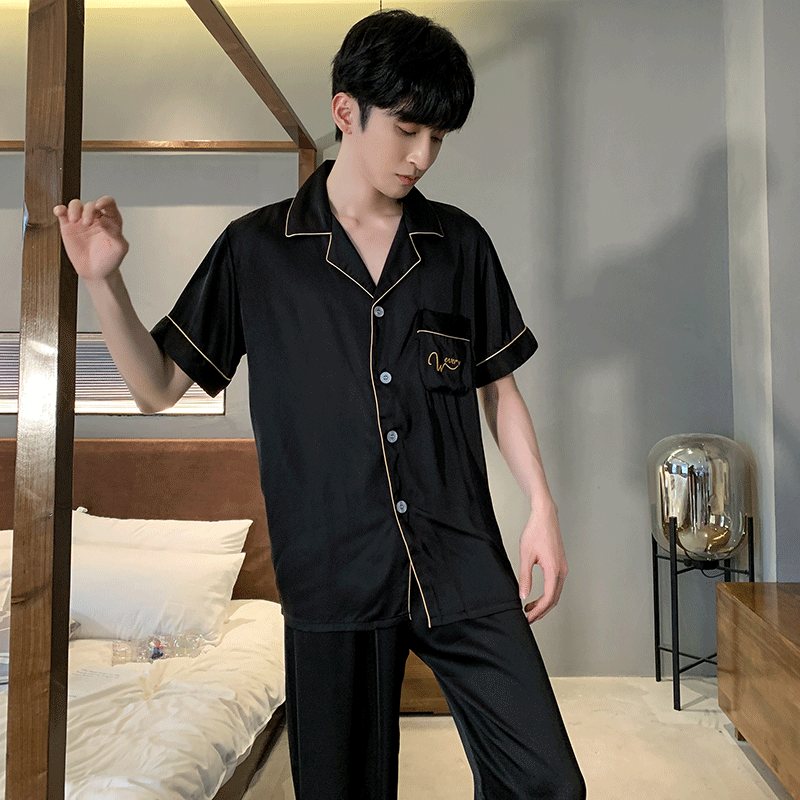 Herr Kortärmad Loungewear Spets V-hals Pyjamas Set