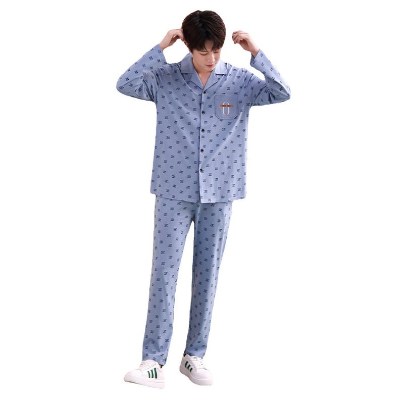 Herrpyjamas Långärmade Byxor Loungewear-set Tryckta