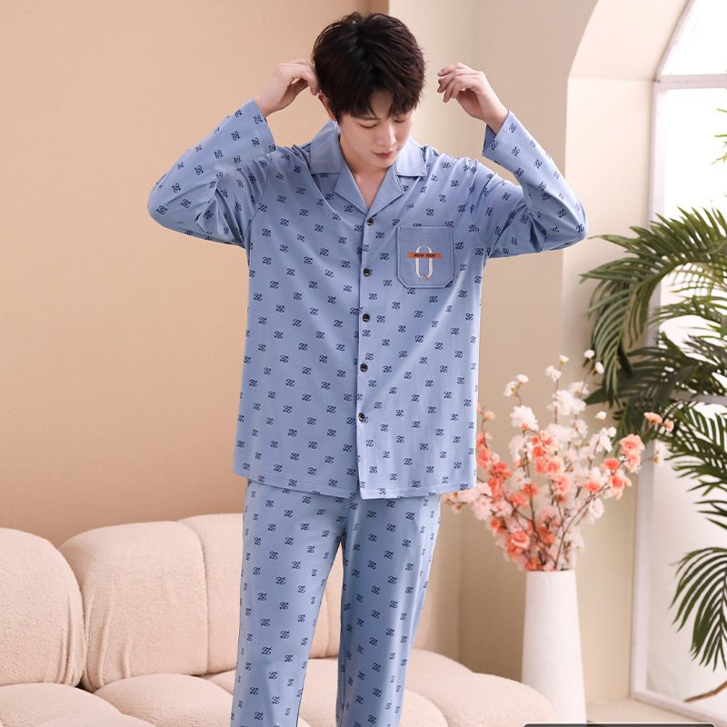 Herrpyjamas Långärmade Byxor Loungewear-set Tryckta