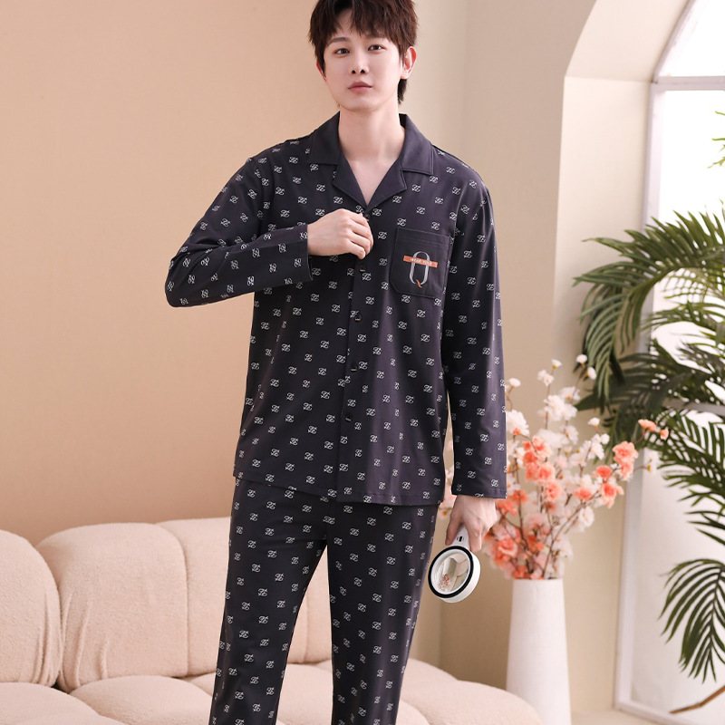 Herrpyjamas Långärmade Byxor Loungewear-set Tryckta