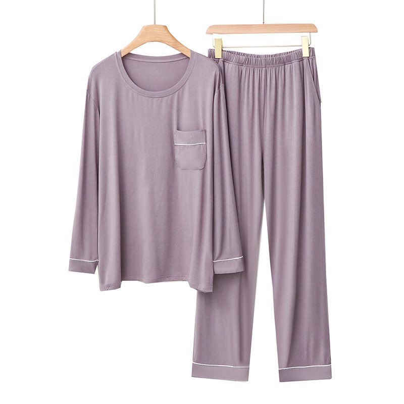 Modal Vår Och Höst För Män Rundhalsficka Casual Långärmade Byxor Homewear Set