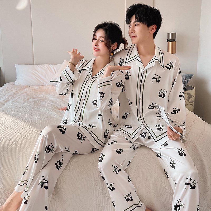 Panda Pyjamas Ny Långärmad Tunn Sektion För Hemkläder För Män