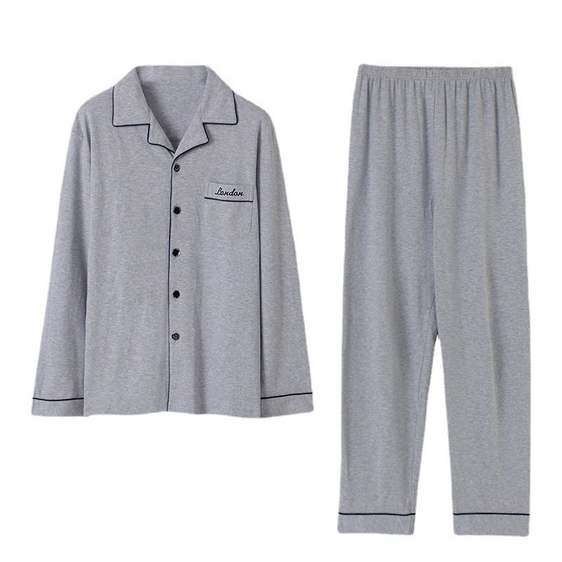 Pure Cotton Pyjamas Herr Långärmad Cardigan Suit Super Loungewear