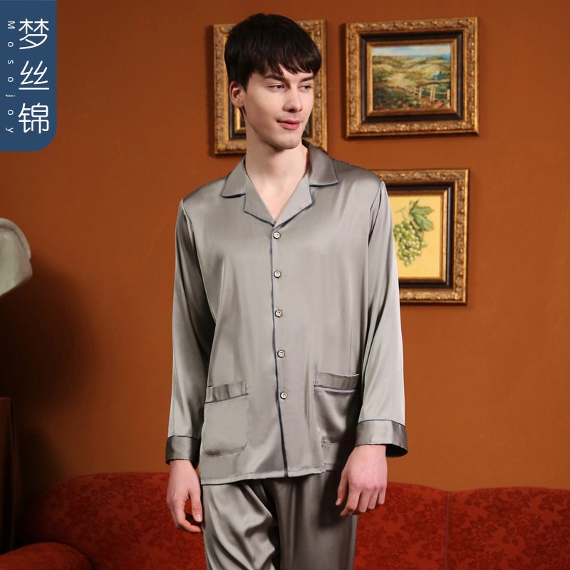 Pyjamas För Män Lapel Long Sleeves Byxor Loungewear