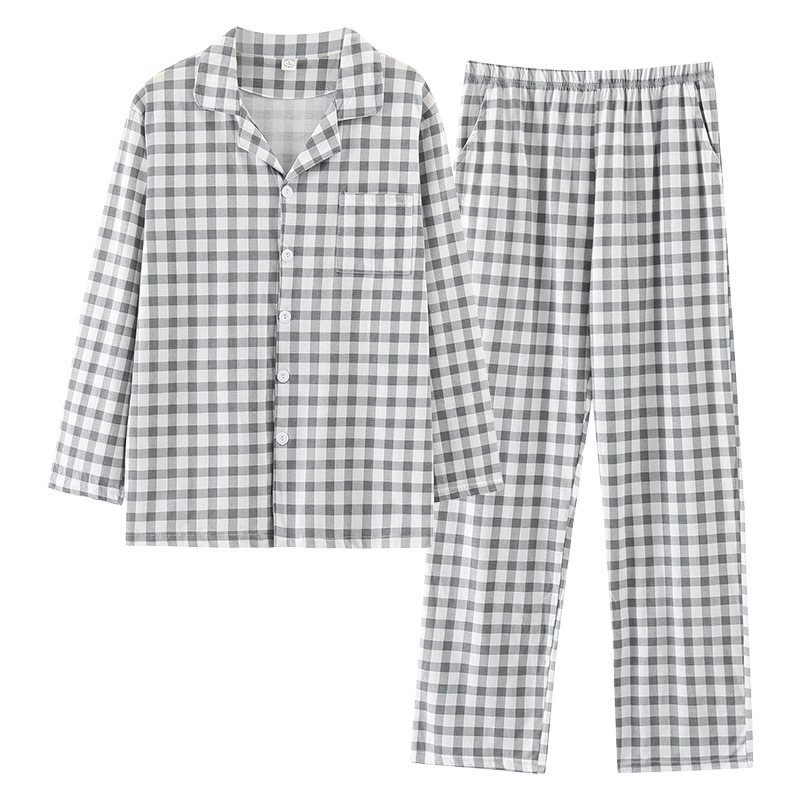 Pyjamas För Män Med Långa Ärmar Lösa Casual Hemkläder Set