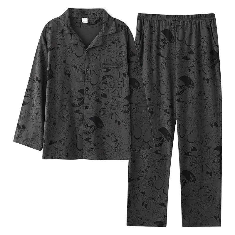 Pyjamas För Män Med Långa Ärmar Lösa Casual Hemkläder Set