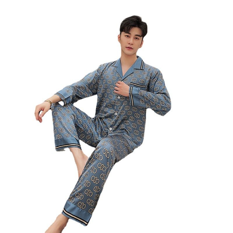 Pyjamas Tunn Sidenkofta För Män Hemkläder I Västerländsk Stil