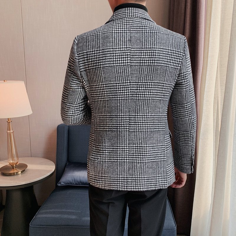 Casual Blazers Houndstooth Enkelknäppt Två Knappar Höst Vinterkappa