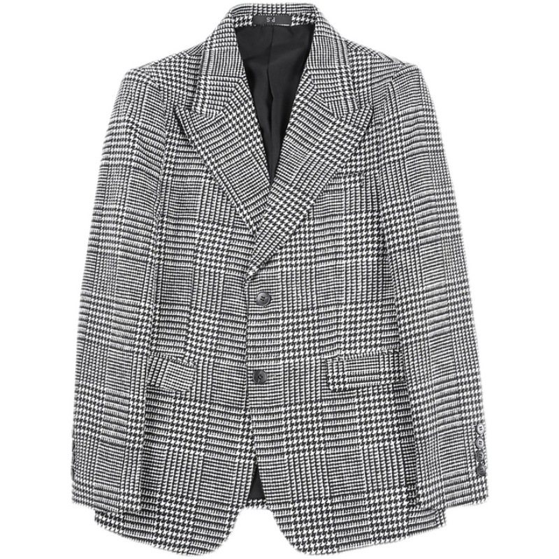 Casual Blazers Houndstooth Enkelknäppt Två Knappar Höst Vinterkappa