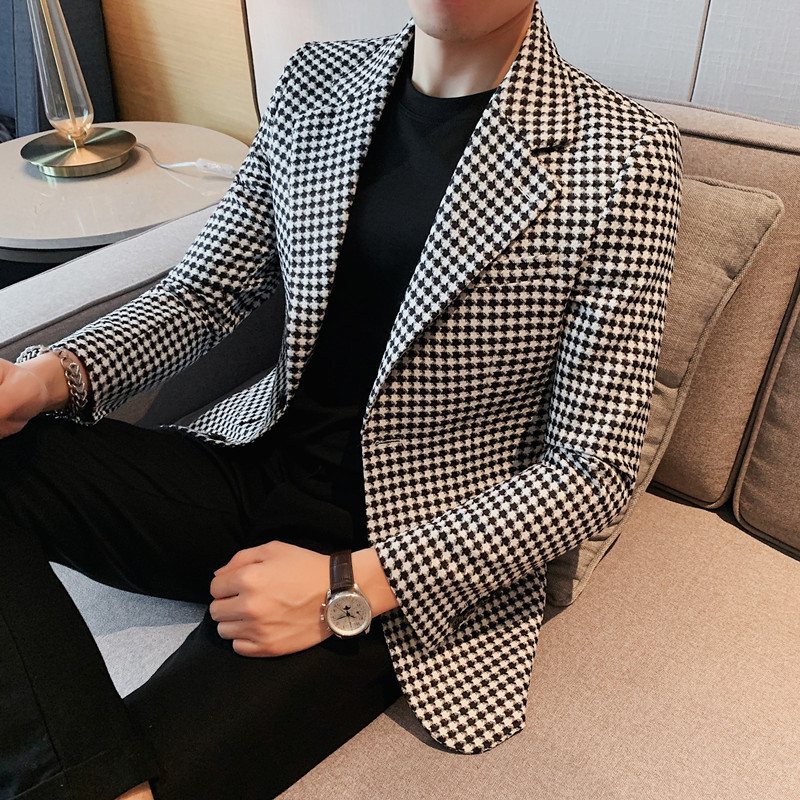 Casual Blazers Houndstooth Enkelknäppt Två Knappar Höst Vinterkappa