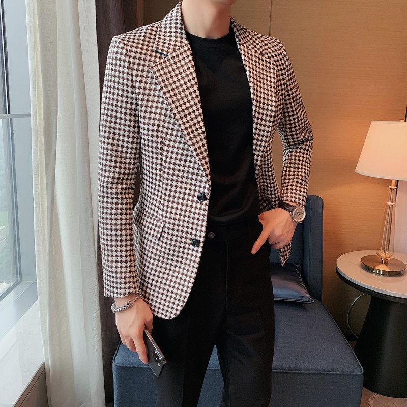 Casual Blazers Houndstooth Enkelknäppt Två Knappar Höst Vinterkappa