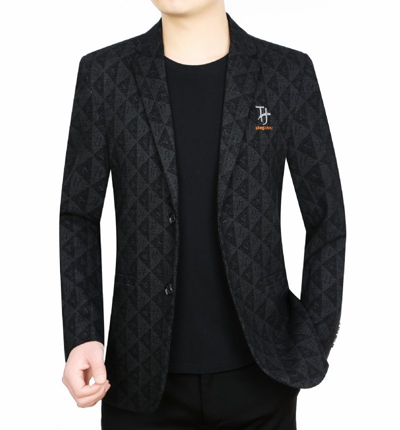 Herr Business Casual Blazers Jacka Enkelknäppt Två Knappar Grå