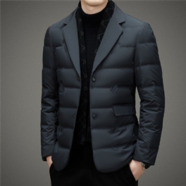 Men's Winter Warm Blazers Black Single Breasted Two Buttons