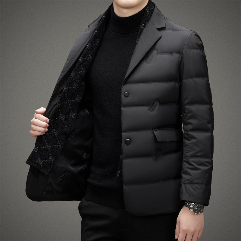 Men's Winter Warm Blazers Black Single Breasted Two Buttons