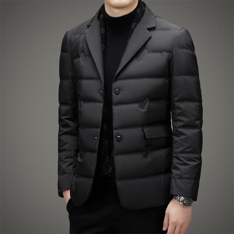 Men's Winter Warm Blazers Black Single Breasted Two Buttons