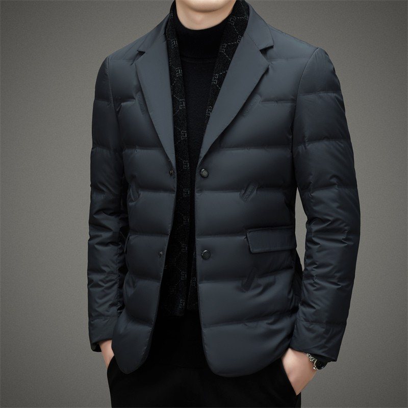 Men's Winter Warm Blazers Black Single Breasted Two Buttons