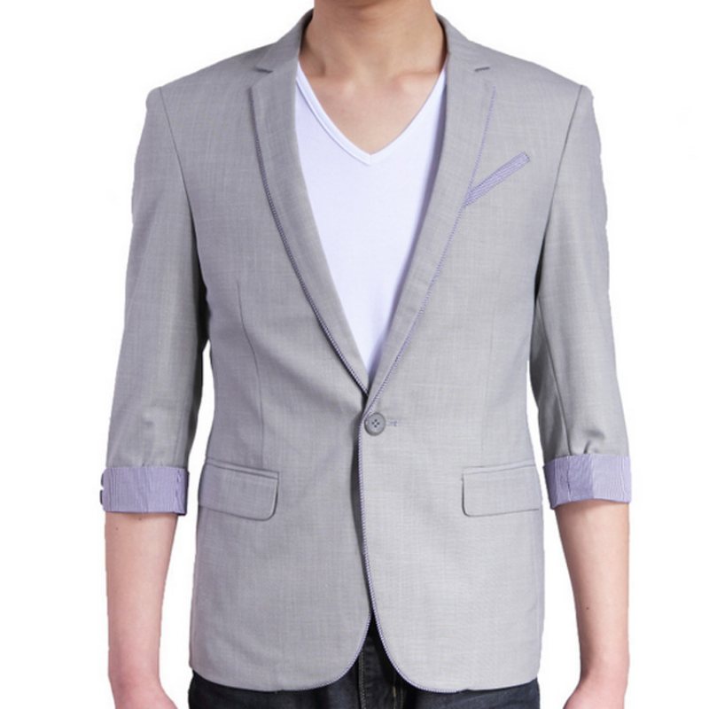 Tre Fjärdedels Ärm Casual Blazers Herr Färgmatchande Kappa Fyrkantig Krage Slim Fit