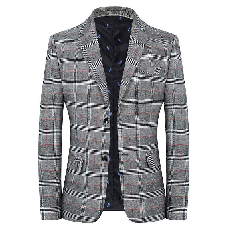 Vår Och Höst Tunna Blazers För Män Casual Pläd Lös Slim Fit Stilig Trend