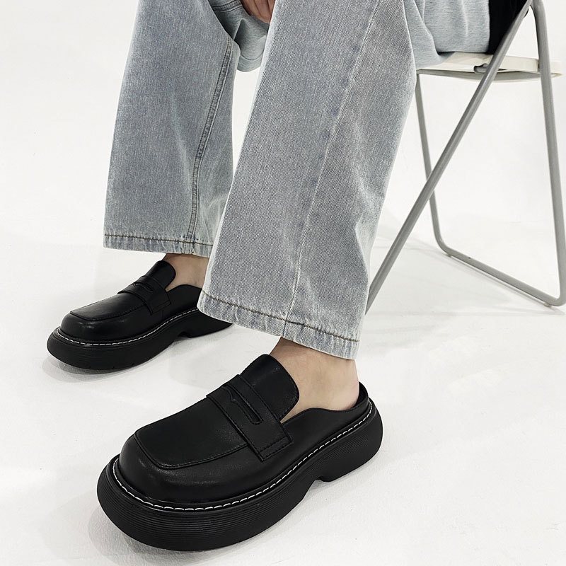 Sommar Baotou Slip-on Män Sandaler Exklusiva Trendiga Män Klänning Skor Fyrkantig Tå Muller Män