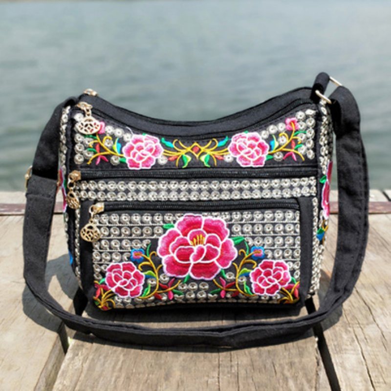 Ny Damväska Broderad Bag Canvas Damaxelväska