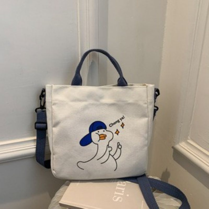 Ny Sommar Canvas Liten Väska Girl 2024 Mode En Shoulder Bag Söt Djur Tjej Diagonal Fyrkantig