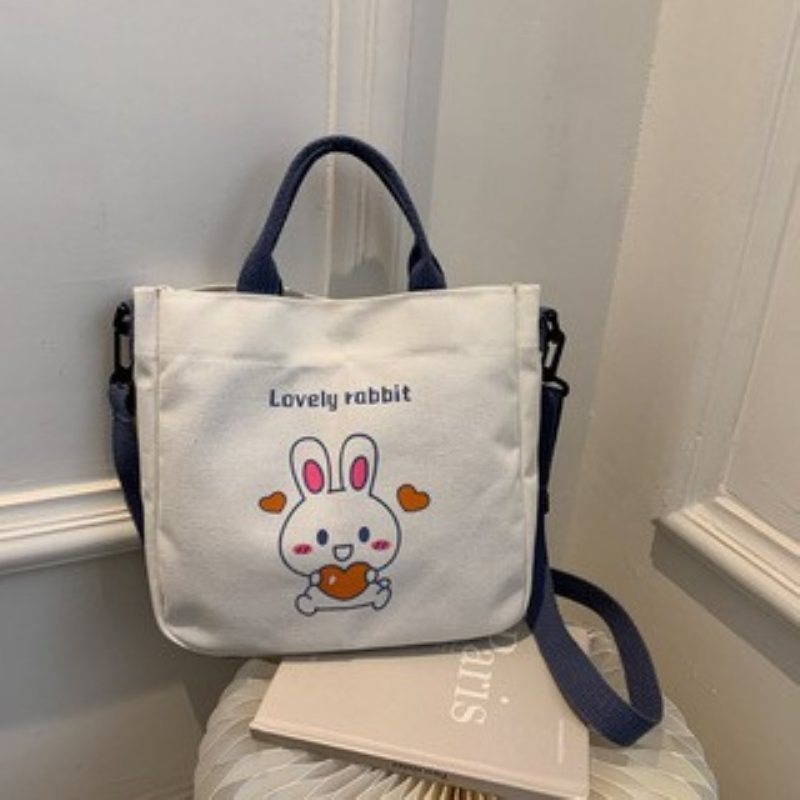 Ny Sommar Canvas Liten Väska Girl 2024 Mode En Shoulder Bag Söt Djur Tjej Diagonal Fyrkantig