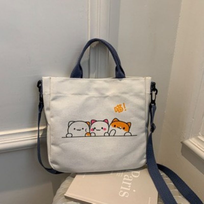 Ny Sommar Canvas Liten Väska Girl 2024 Mode En Shoulder Bag Söt Djur Tjej Diagonal Fyrkantig