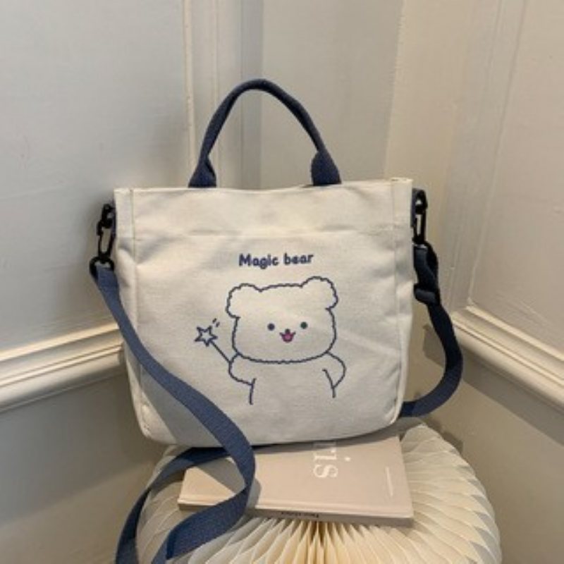 Ny Sommar Canvas Liten Väska Girl 2024 Mode En Shoulder Bag Söt Djur Tjej Diagonal Fyrkantig