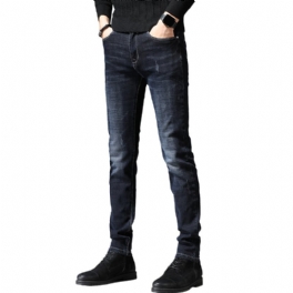 2024 Herrjeans Slim Fit Elastiska Pennbyxor Trend Rak Enfärgad